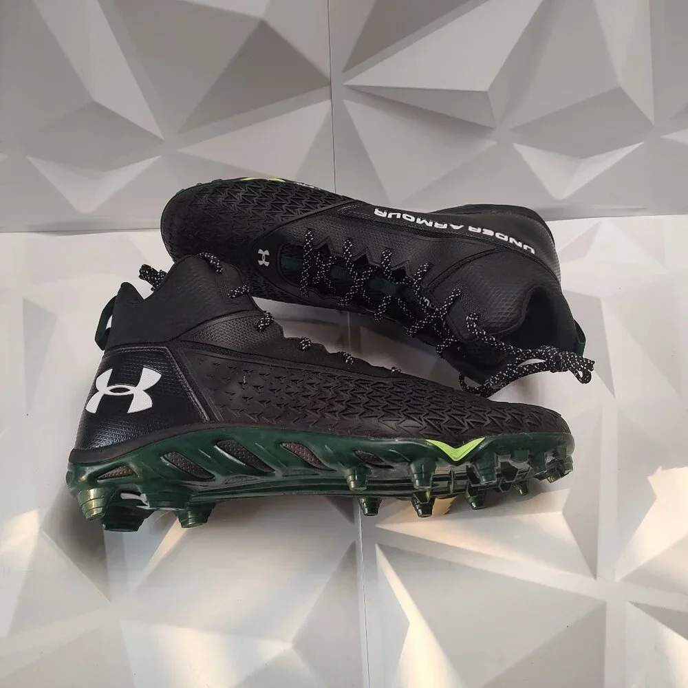 Under Armour Mens Football Cleat 16 Black Green Shoe Lacrosse Spine Hammer - Picture 2 of 11